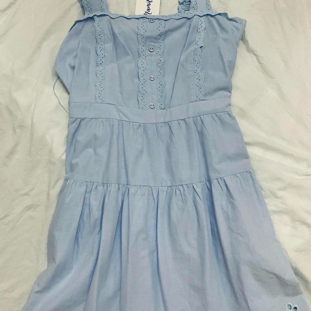 Charming Blue Dress with Lace Details